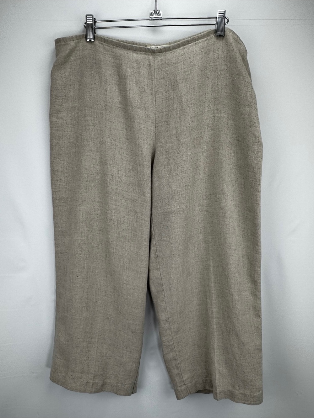Neutral Wide-Leg Linen Cropped Pants - Taupe
